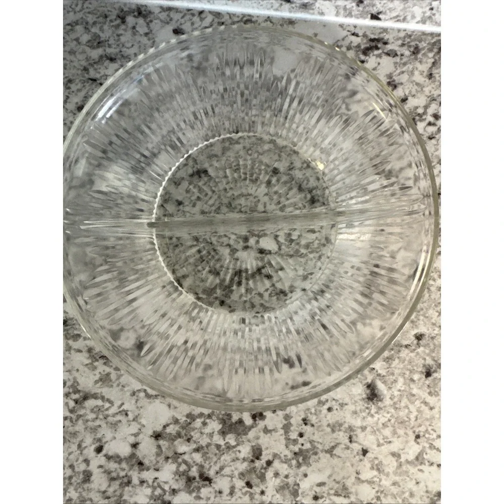 Vintage‎ Divided Glass Serving Bowl with Spiked Rib Design 7 1/4 in